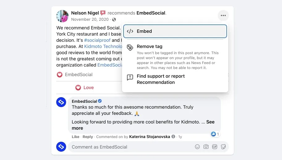 Embedding Facebook Reviews on the website entails adding a section or widget to the website that shows reviews from the Facebook Business Page. 