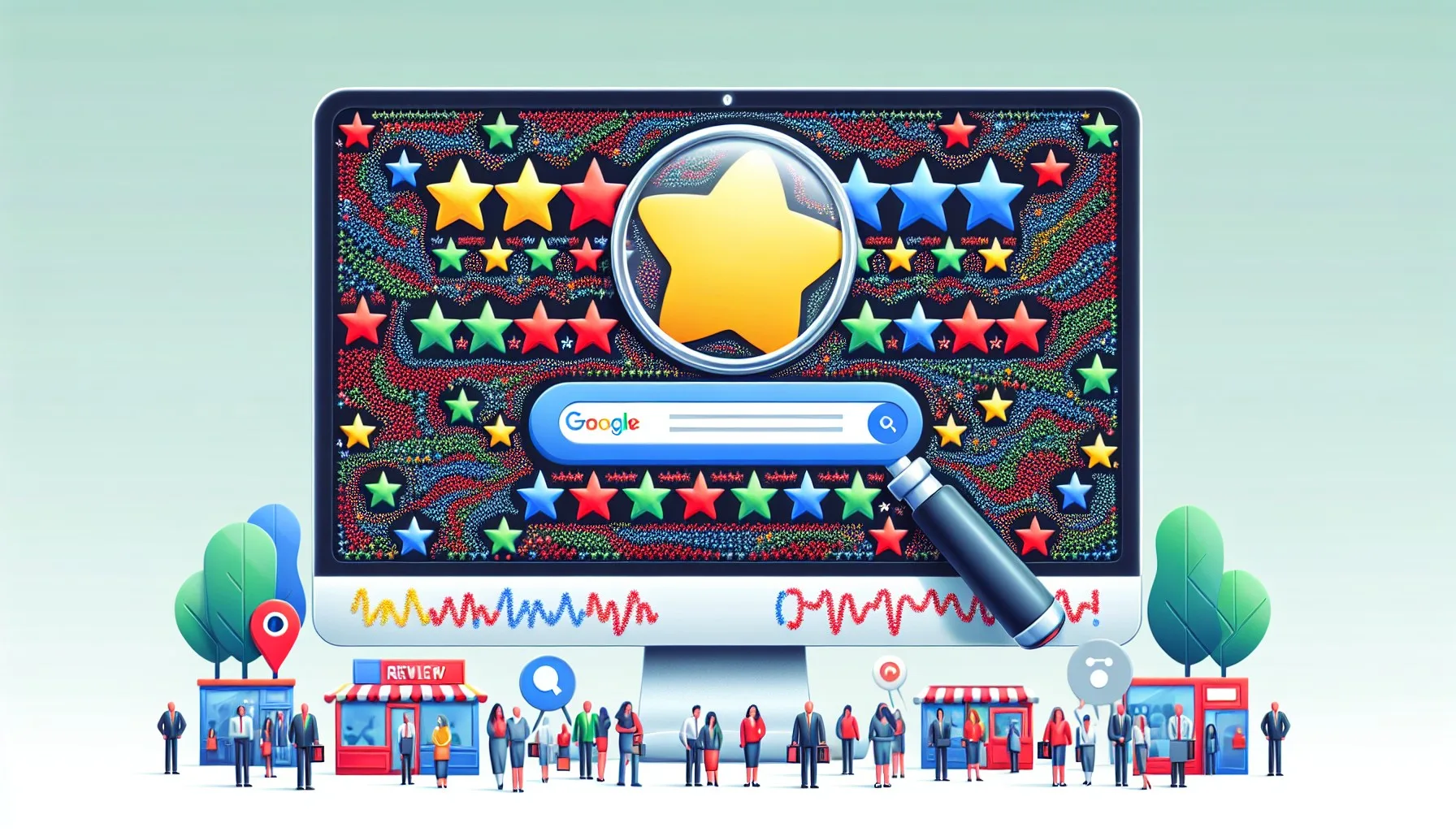 Illustration of a computer screen showing Google reviews