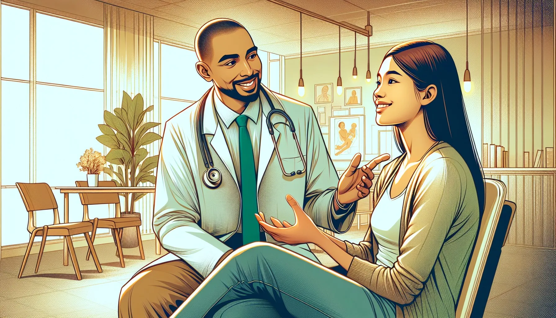 Illustration of a doctor and a patient having a conversation