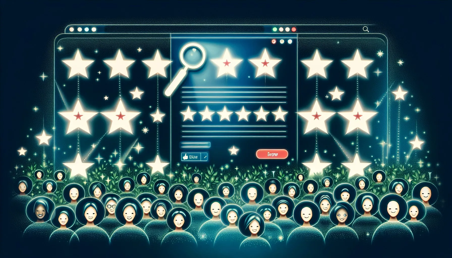 Illustration of a website with patient reviews and star ratings