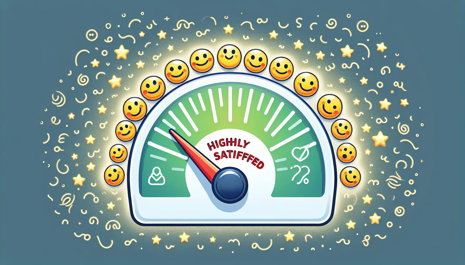 Illustration of a customer satisfaction meter with positive sentiment