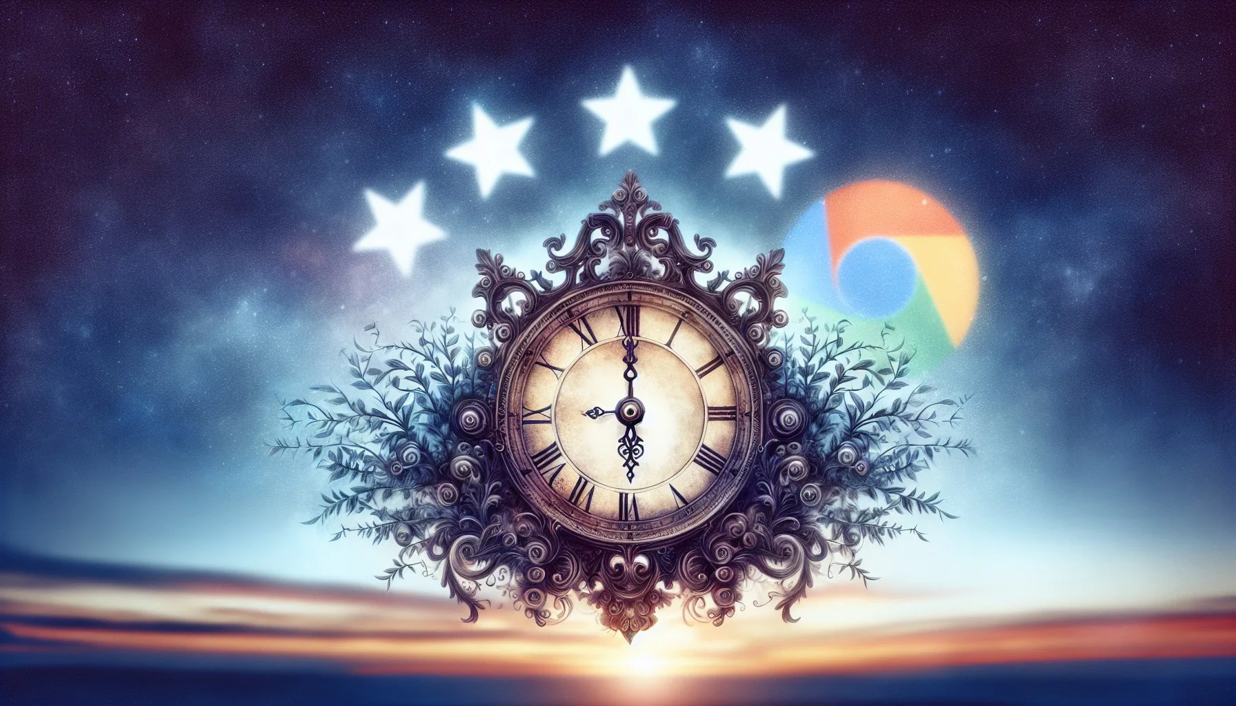 Illustration of a clock with a Google logo in the background