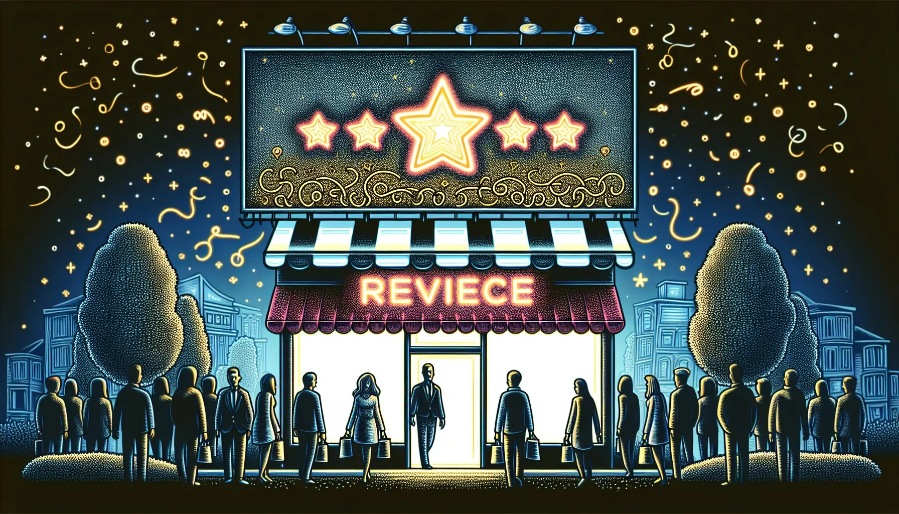 Illustration of a business with positive reviews