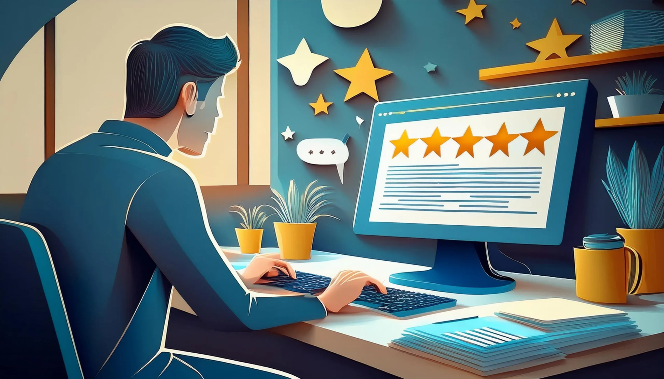 Business owner drafting a response to a 5-star review, showcasing an example of a positive review response.