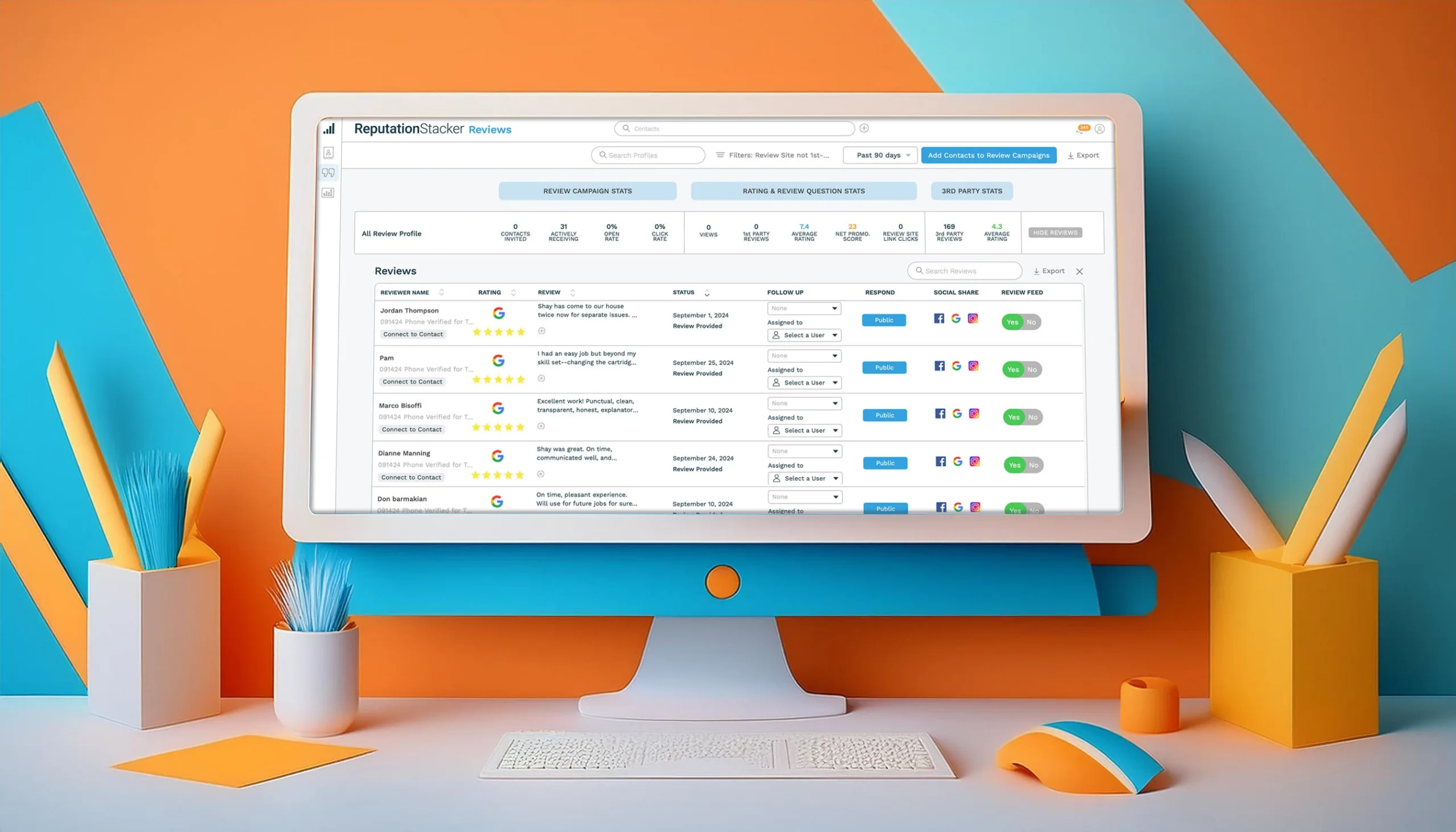 A visual representing various online reputation management services available for businesses.