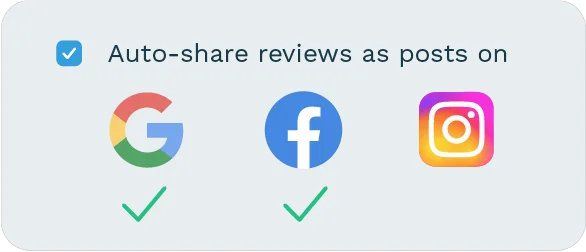 Settings for review sharing on Google, Facebook, and Instagram